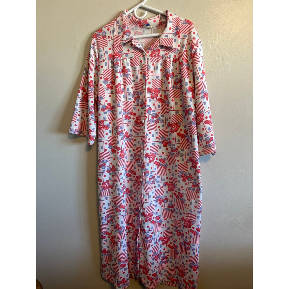 Vintage Sears Fashions House Dress Hostess Dress 70s Floral Button Front